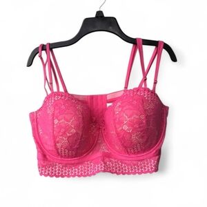 Cacique Pink Lace Lightly Lined Multi Way Strapless Bustier Bra 44DD